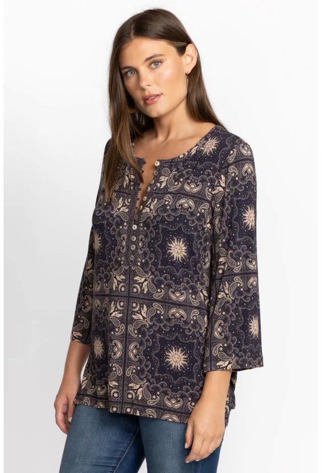 Women Johnny Was Tops Runa Button Front Henley Tee Runa