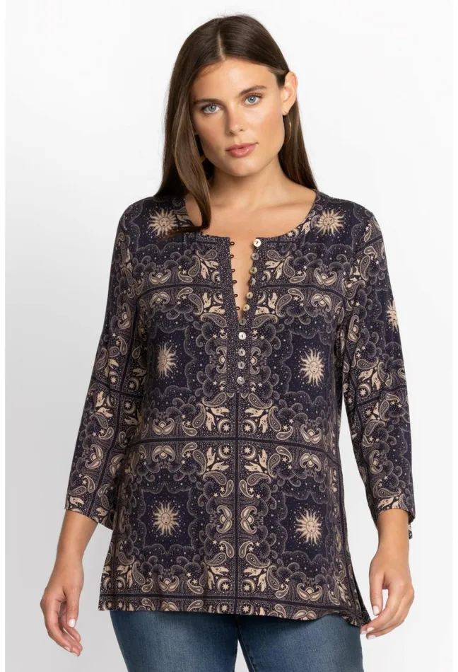 Women Johnny Was Tops Runa Button Front Henley Tee Runa