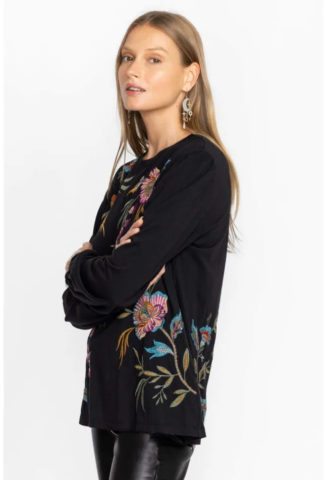 Women Johnny Was Tops Sidonia Bishop Sleeve Sequin Tee Black