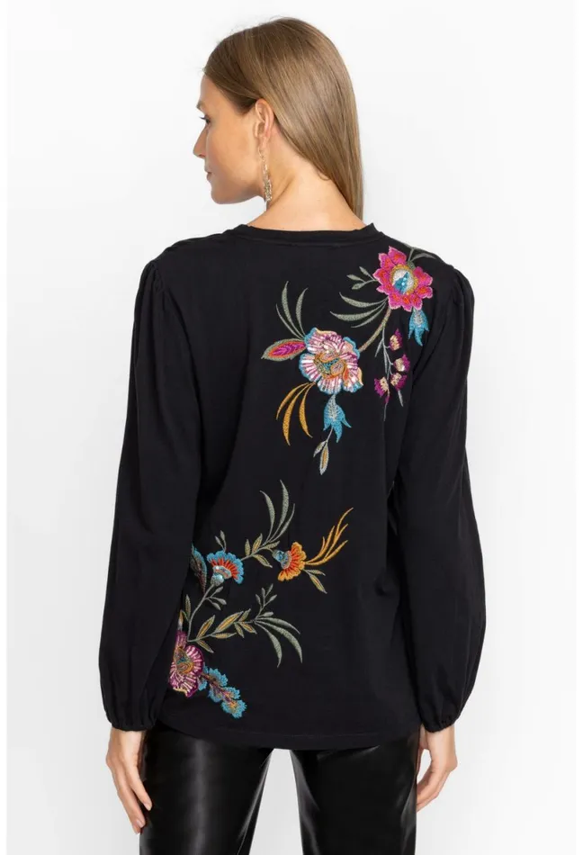 Women Johnny Was Tops Sidonia Bishop Sleeve Sequin Tee Black