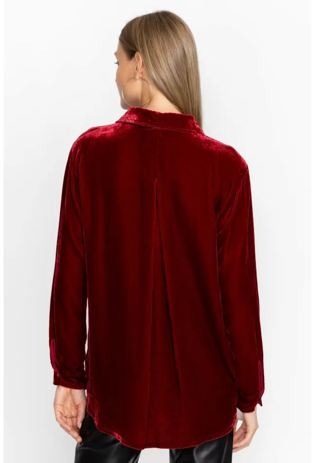 Women Johnny Was Tops Sidonia Velvet Oversized Pleat Shirt Rich Red