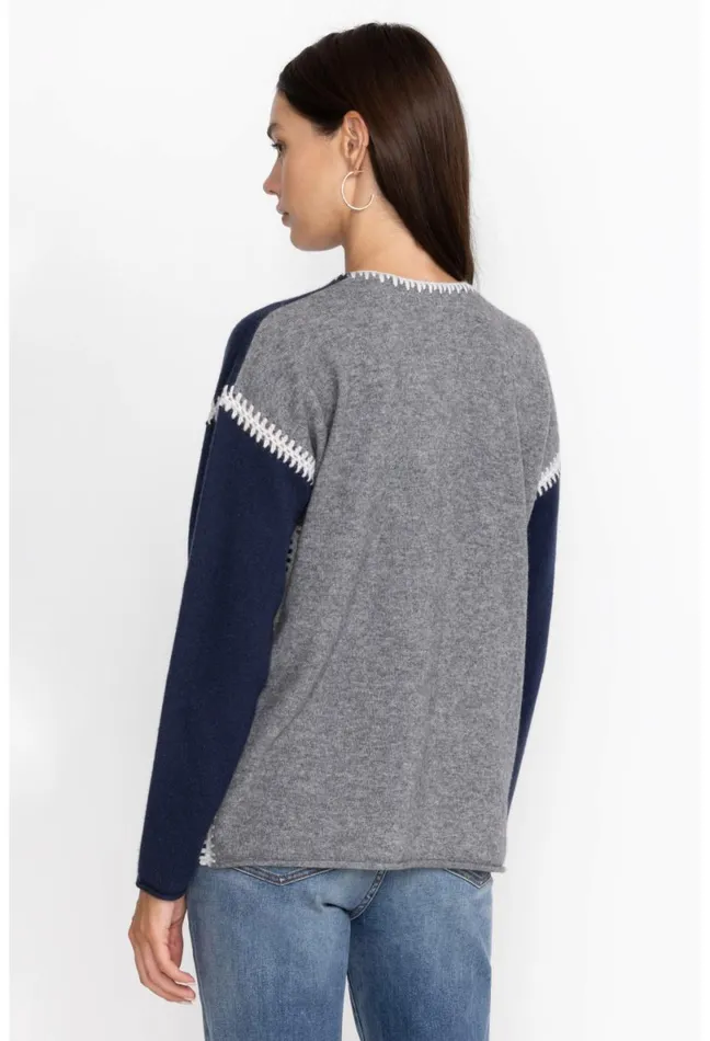Women Johnny Was Tops The Whipstitch V Neck Pullover 8211 Color Block Navy