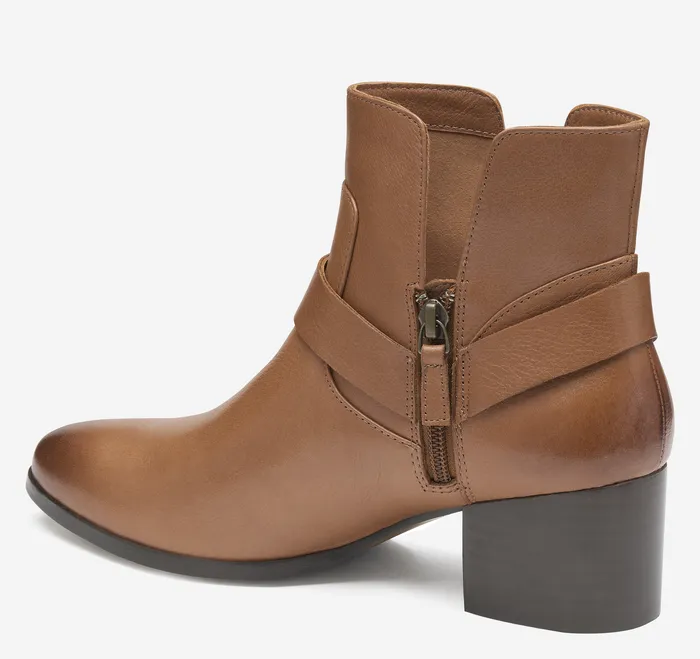 Women Johnston and Murphy Trista Harness Bootie Cognac Calfskin Boots and Booties