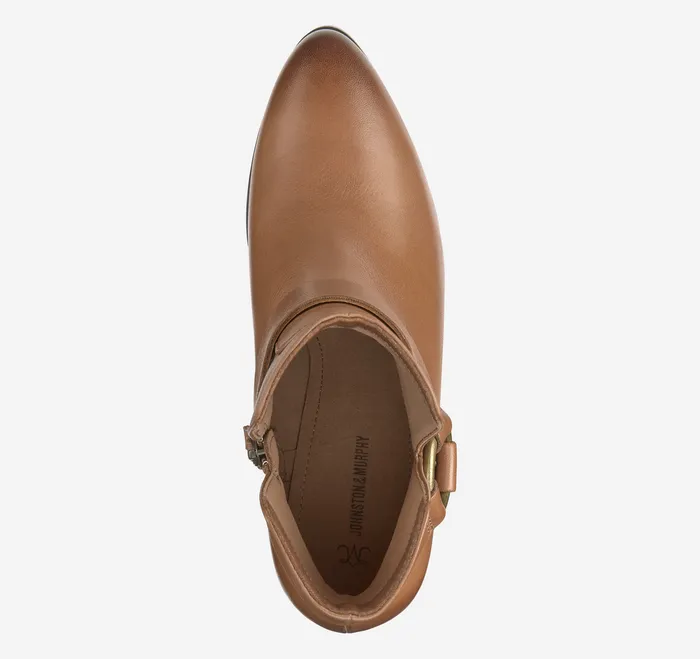 Women Johnston and Murphy Trista Harness Bootie Cognac Calfskin Boots and Booties
