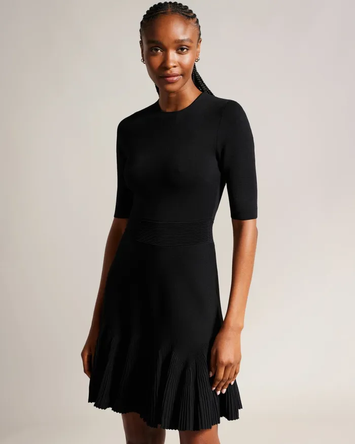 Women JOSAFEE 8211 Knitted Fit And Flare Mini Dress Black Ted Baker Dresses