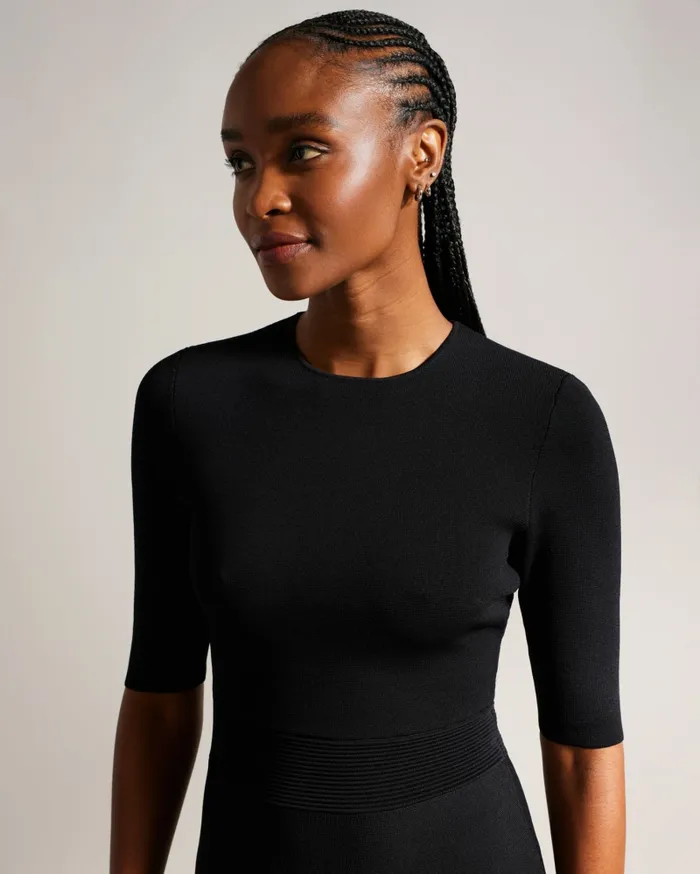 Women JOSAFEE 8211 Knitted Fit And Flare Mini Dress Black Ted Baker Dresses
