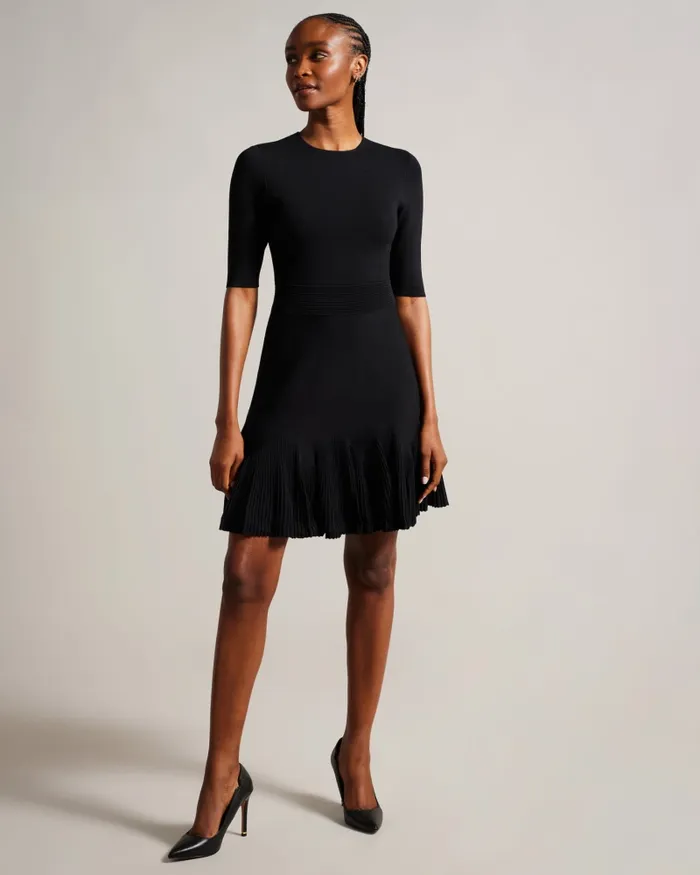 Women JOSAFEE 8211 Knitted Fit And Flare Mini Dress Black Ted Baker Dresses