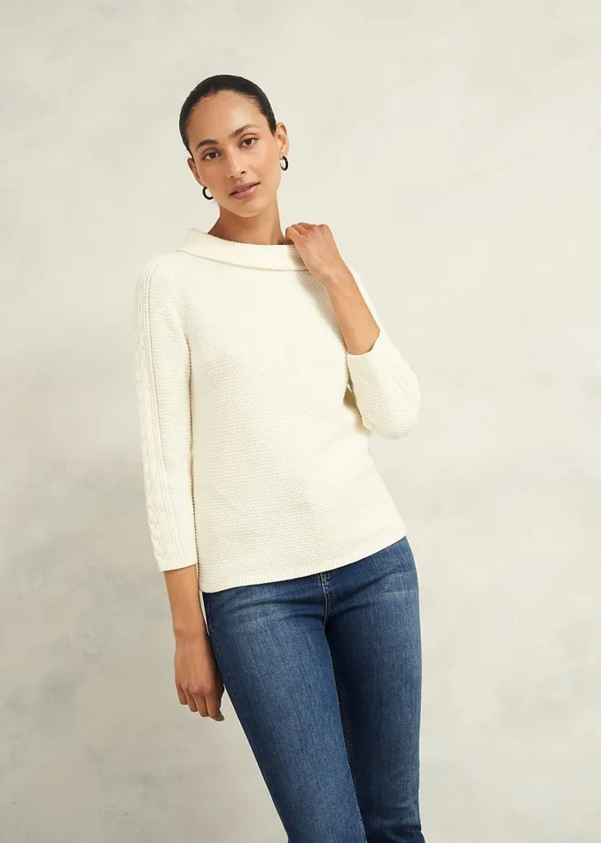 Women Jumpers and Cardigans Hobbs Camilla Cotton Jumper Warm Ivory