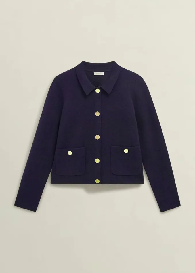 Women Jumpers and Cardigans Hobbs Daisy Cotton Wool Knitted Jacket Hobbs Navy
