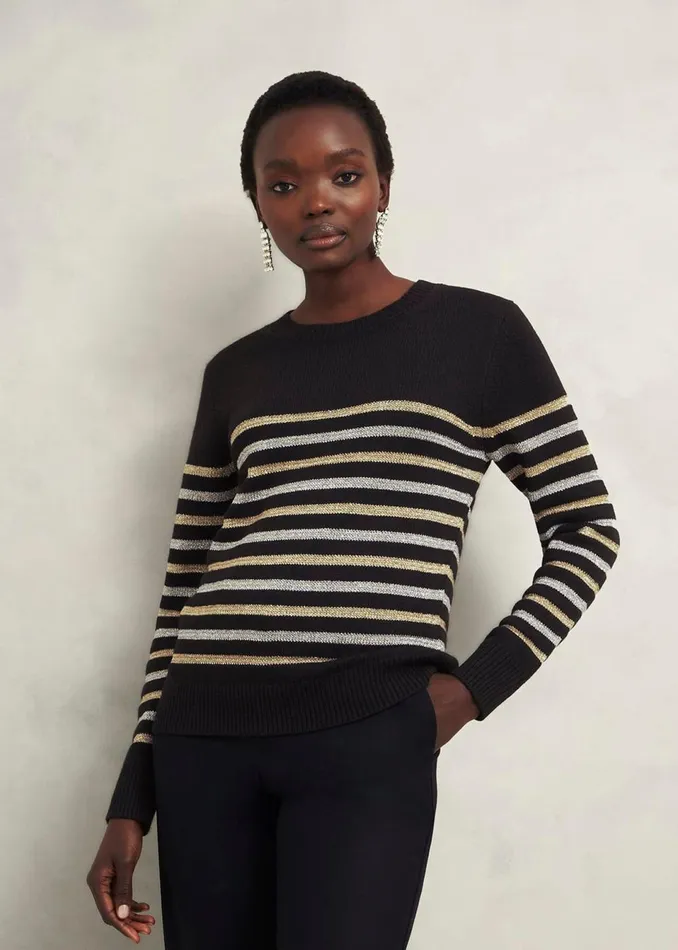Women Jumpers and Cardigans Hobbs Destiny Sparkle Stripe Jumper Black Multi