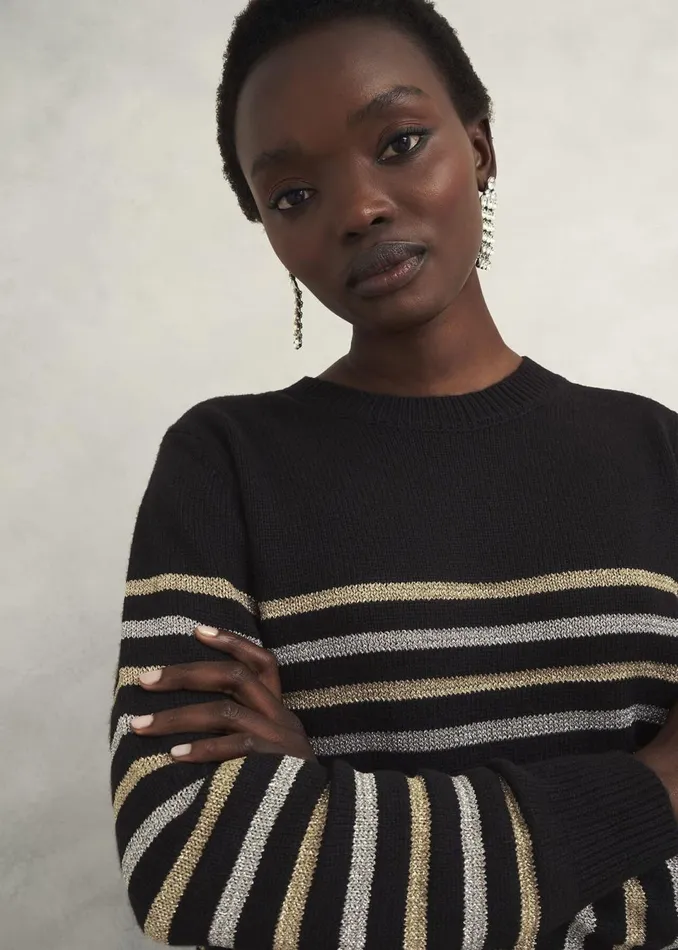 Women Jumpers and Cardigans Hobbs Destiny Sparkle Stripe Jumper Black Multi