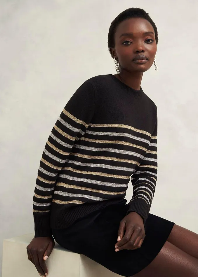 Women Jumpers and Cardigans Hobbs Destiny Sparkle Stripe Jumper Black Multi