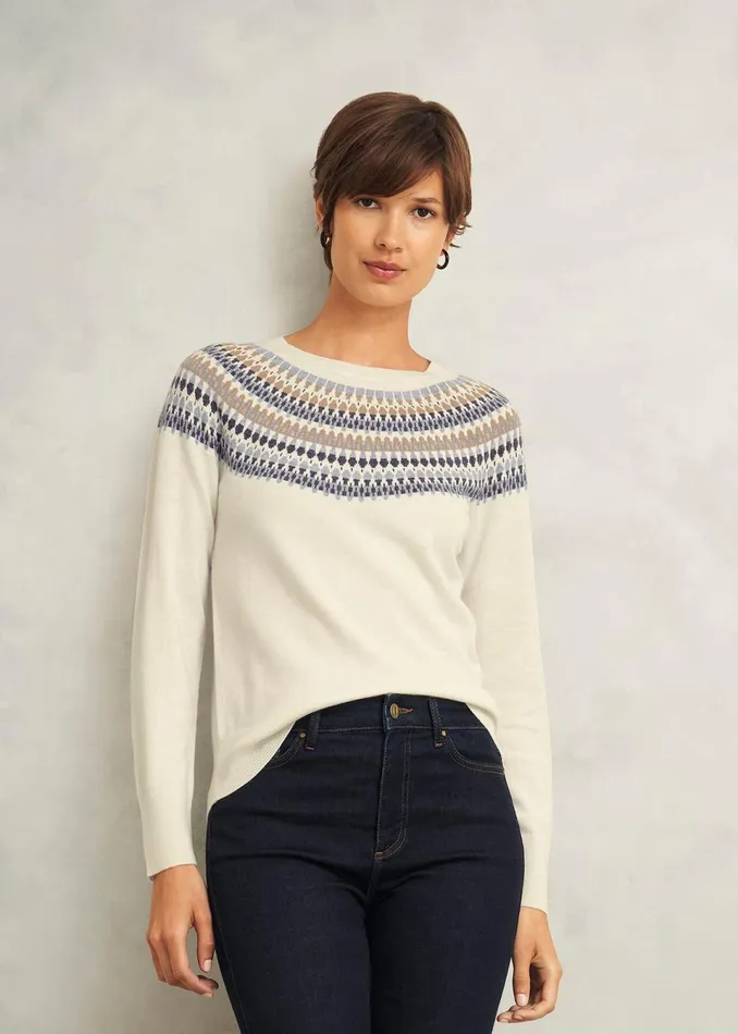 Women Jumpers and Cardigans Hobbs Greta Fairisle Jumper With Cashmere Ivory Multi