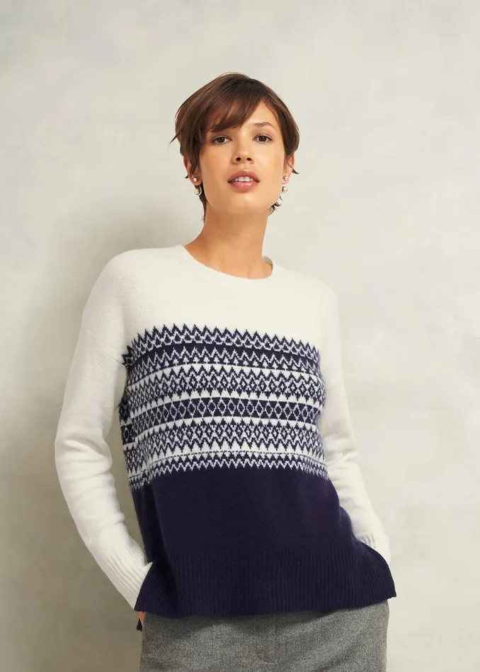 Women Jumpers and Cardigans Hobbs Lorrie Fairisle Jumper With Alpaca Ivory Navy