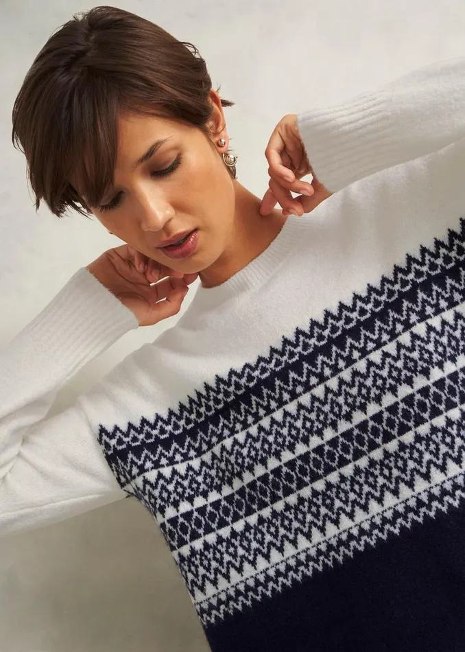 Women Jumpers and Cardigans Hobbs Lorrie Fairisle Jumper With Alpaca Ivory Navy