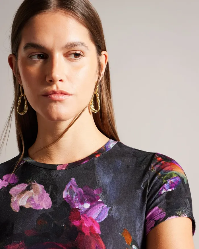 Women KARLYAA 8211 Painted Floral Print Fitted TShirt Black Ted Baker Tops and Blouses Women KARLYAA 8211 Painted Floral Print Fitted TShirt Black Ted Baker Tops and Blouses