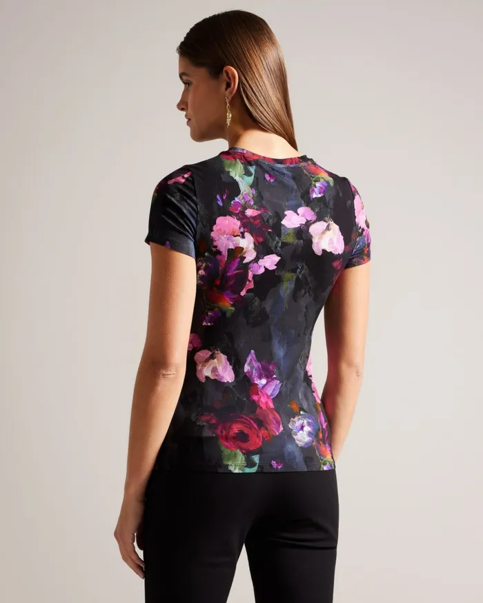Women KARLYAA 8211 Painted Floral Print Fitted TShirt Black Ted Baker Tops and Blouses Women KARLYAA 8211 Painted Floral Print Fitted TShirt Black Ted Baker Tops and Blouses