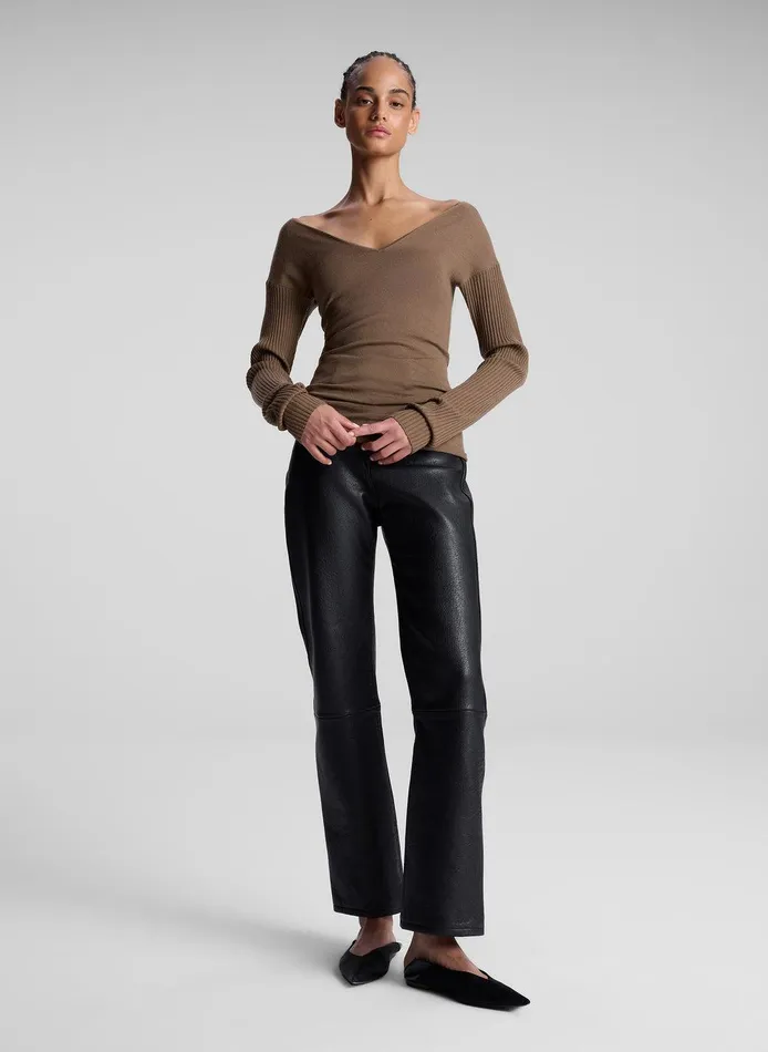 Women Keaton Ribbed Merino Top Dark Taupe ALC Tops