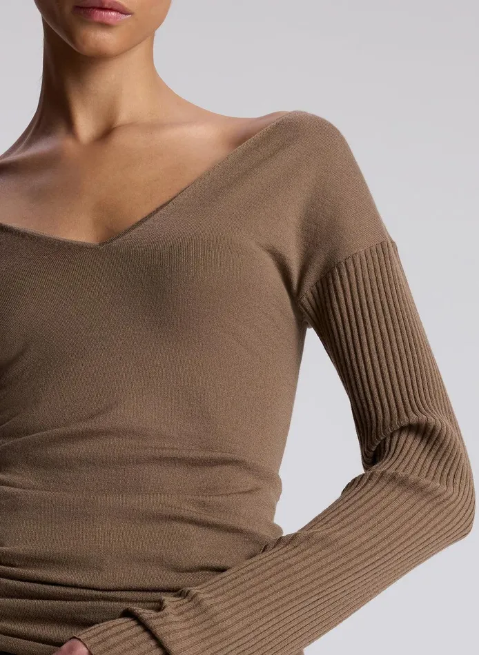 Women Keaton Ribbed Merino Top Dark Taupe ALC Tops