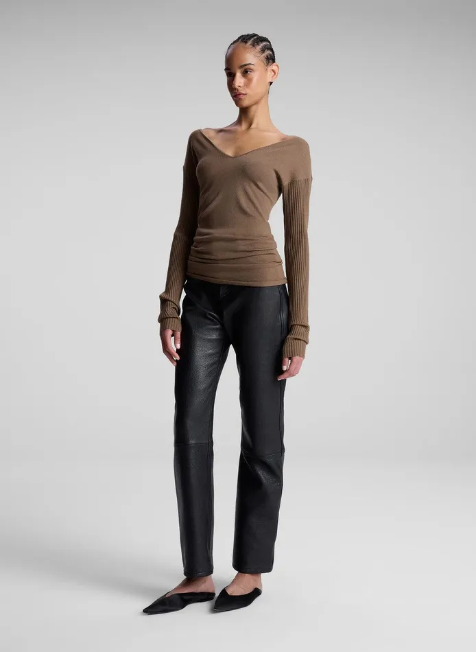 Women Keaton Ribbed Merino Top Dark Taupe ALC Tops