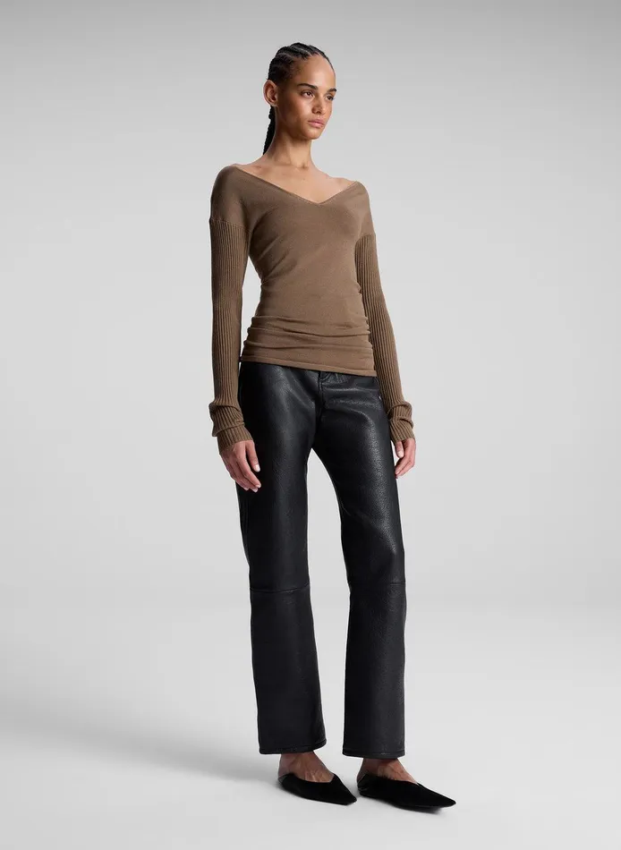 Women Keaton Ribbed Merino Top Dark Taupe ALC Tops
