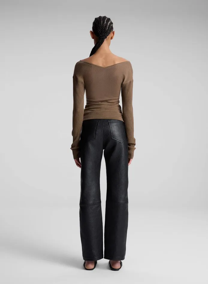 Women Keaton Ribbed Merino Top Dark Taupe ALC Tops