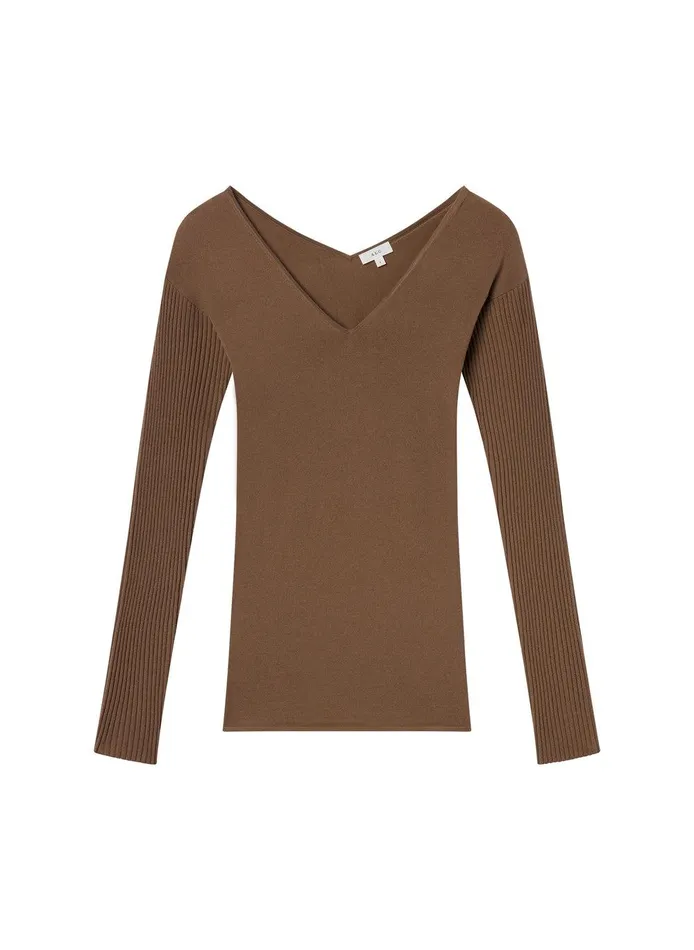 Women Keaton Ribbed Merino Top Dark Taupe ALC Tops