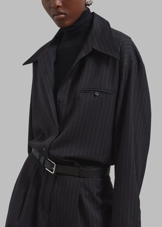 Women Kerry Button Up Shirt 8211 Black Pinstripe The Frankie Shop Tops