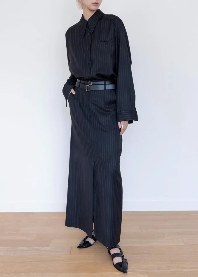 Women Kerry Button Up Shirt 8211 Black Pinstripe The Frankie Shop Tops