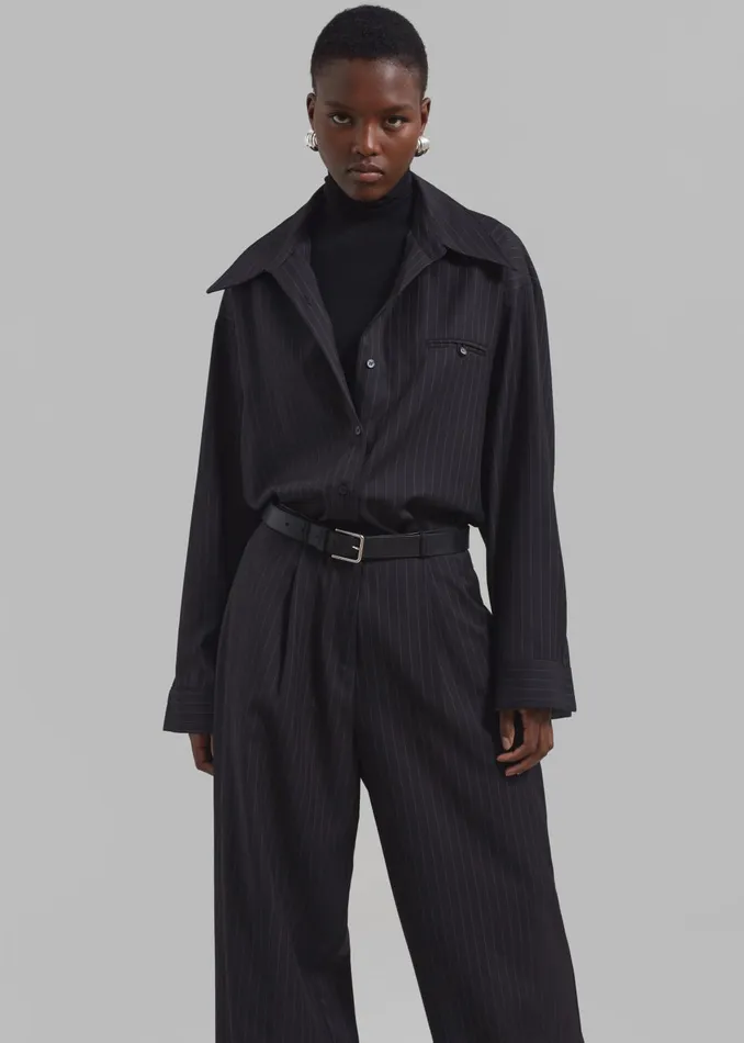 Women Kerry Button Up Shirt 8211 Black Pinstripe The Frankie Shop Tops