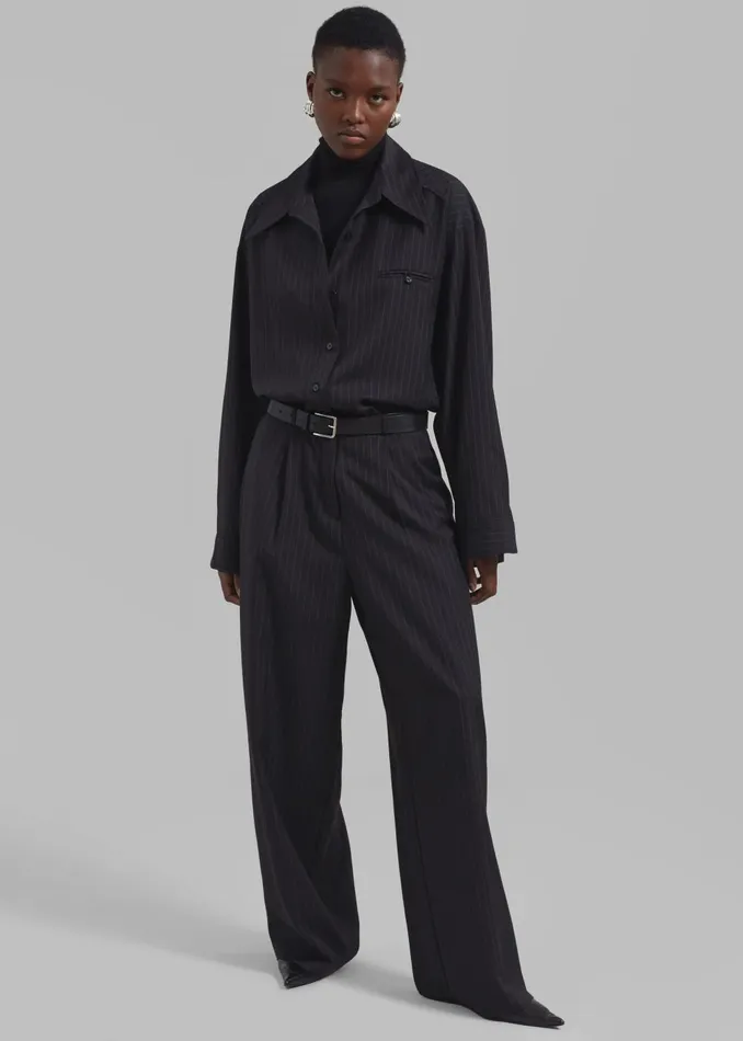 Women Kerry Button Up Shirt 8211 Black Pinstripe The Frankie Shop Tops