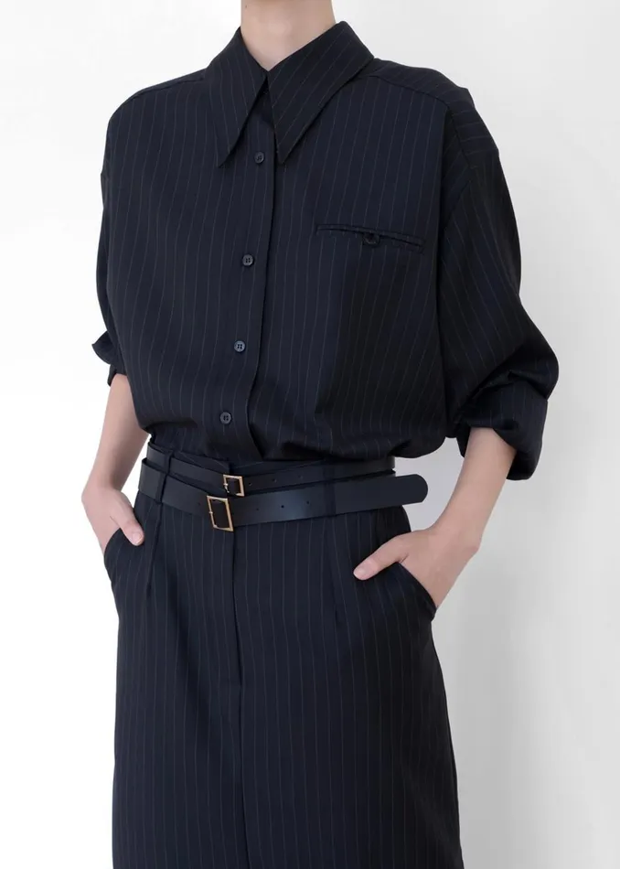 Women Kerry Button Up Shirt 8211 Black Pinstripe The Frankie Shop Tops