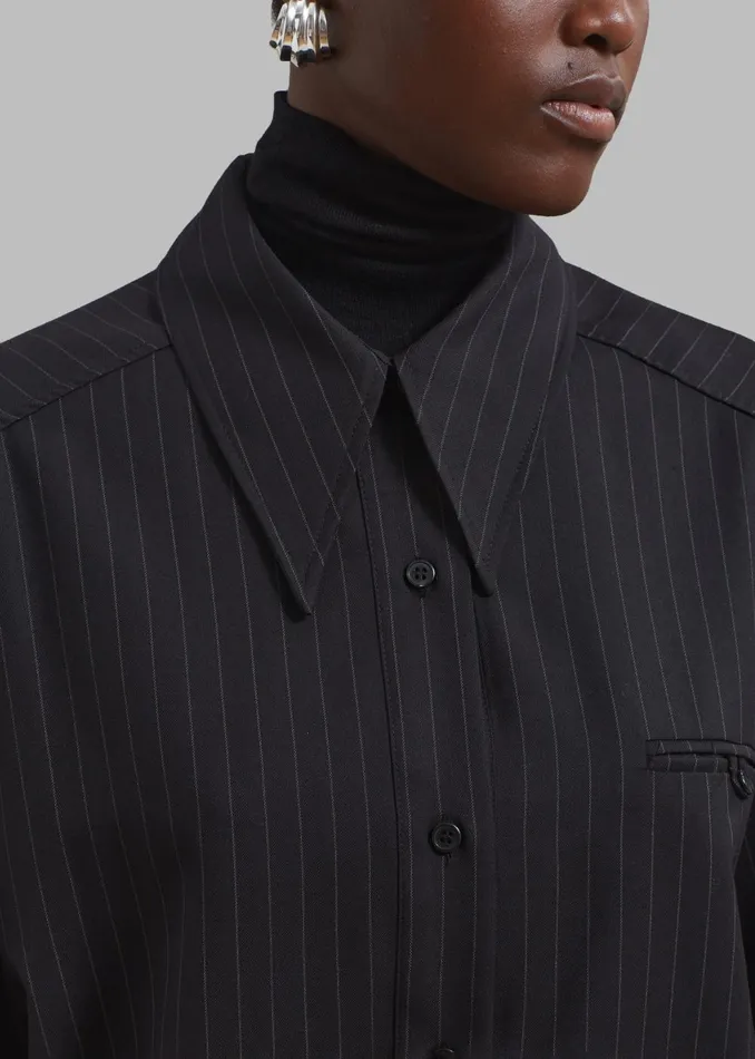 Women Kerry Button Up Shirt 8211 Black Pinstripe The Frankie Shop Tops