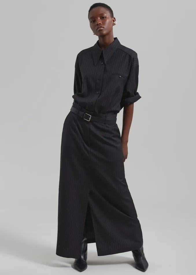 Women Kerry Button Up Shirt 8211 Black Pinstripe The Frankie Shop Tops