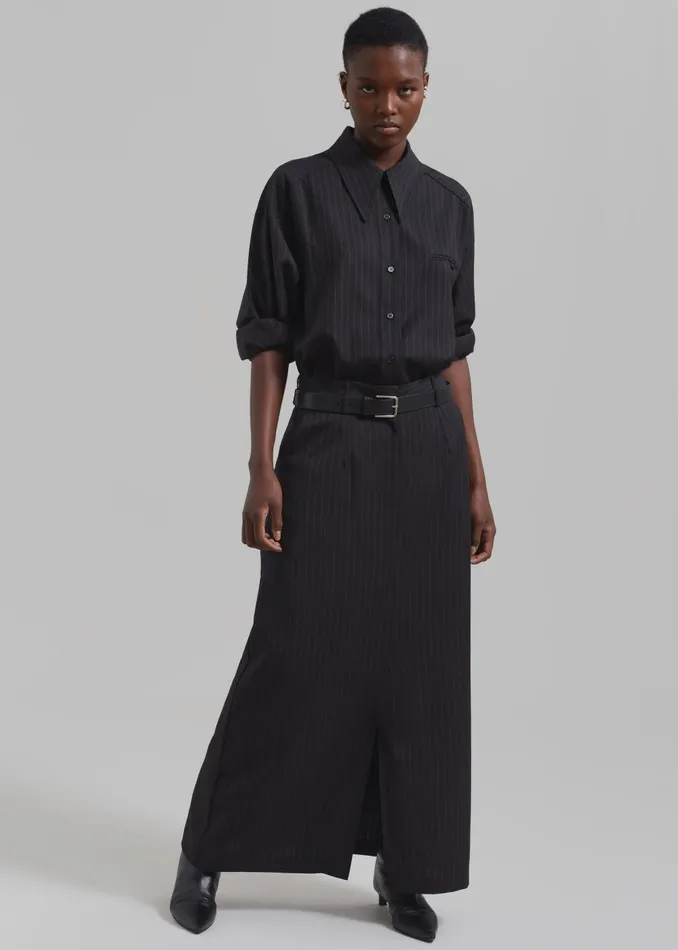 Women Kerry Button Up Shirt 8211 Black Pinstripe The Frankie Shop Tops