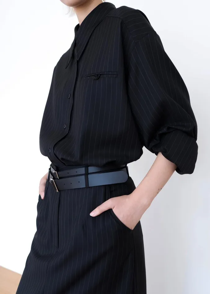 Women Kerry Button Up Shirt 8211 Black Pinstripe The Frankie Shop Tops