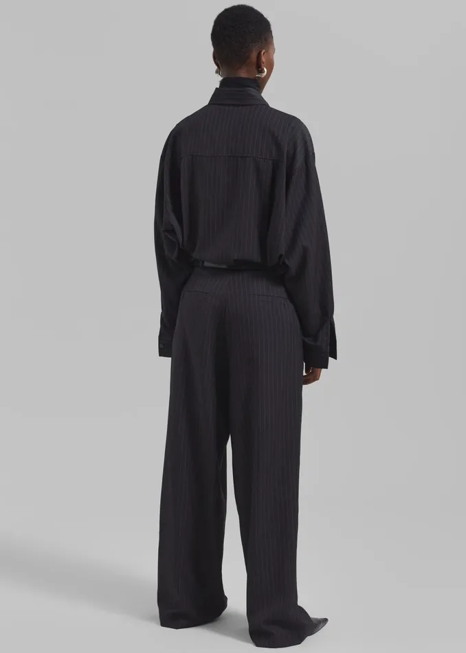 Women Kerry Button Up Shirt 8211 Black Pinstripe The Frankie Shop Tops