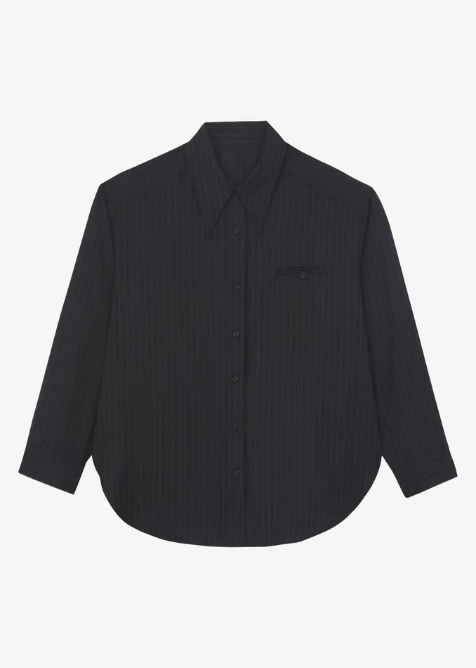 Women Kerry Button Up Shirt 8211 Black Pinstripe The Frankie Shop Tops