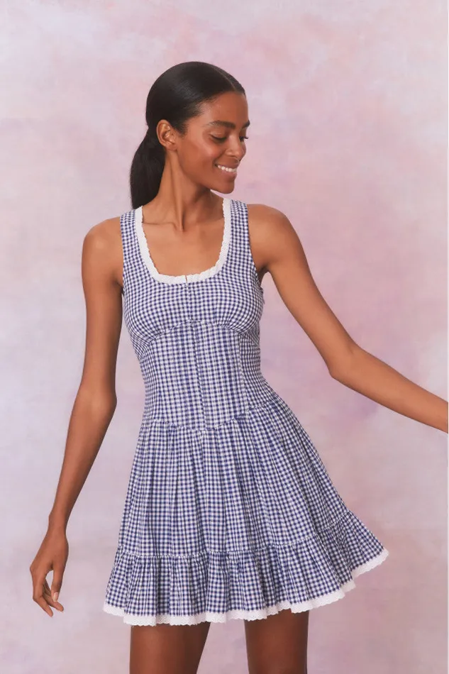 WomenKids Dresses LoveShackFancy Ceronne Gingham Cotton Mini Dress Nautical Twilight