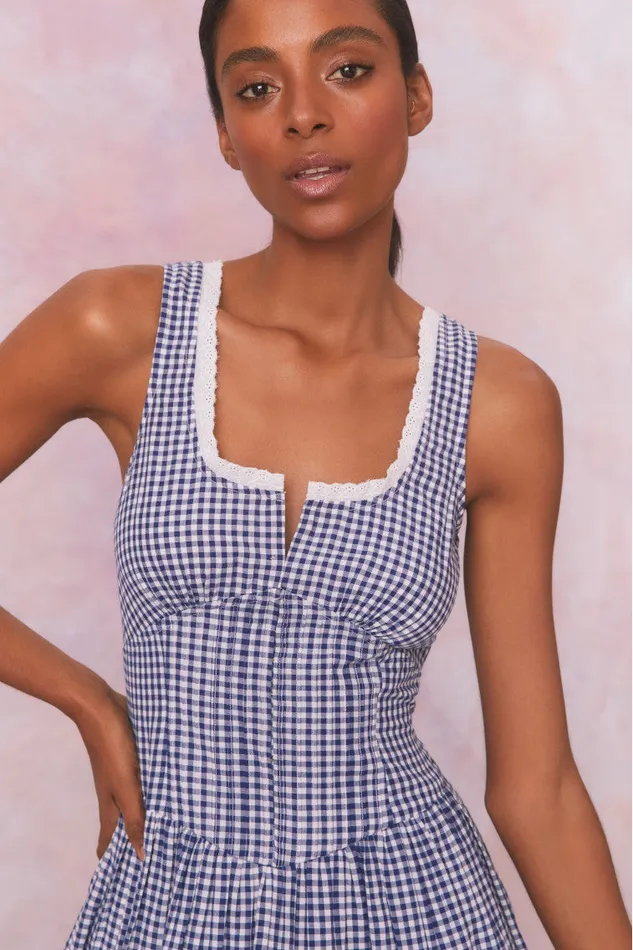 WomenKids Dresses LoveShackFancy Ceronne Gingham Cotton Mini Dress Nautical Twilight