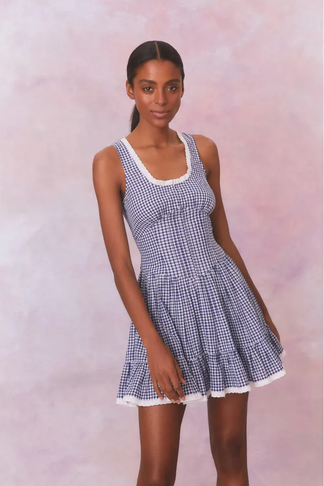 WomenKids Dresses LoveShackFancy Ceronne Gingham Cotton Mini Dress Nautical Twilight