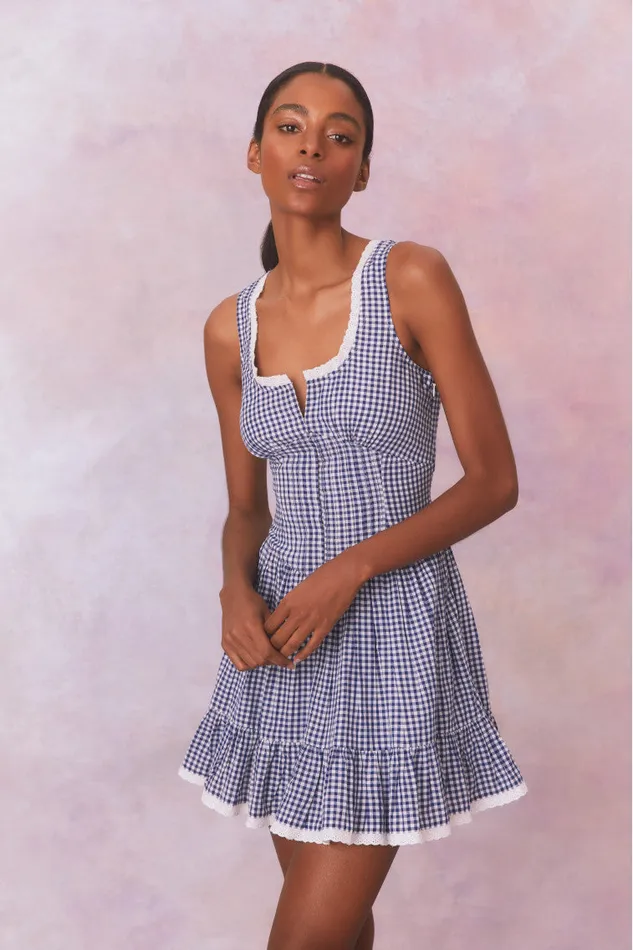 WomenKids Dresses LoveShackFancy Ceronne Gingham Cotton Mini Dress Nautical Twilight