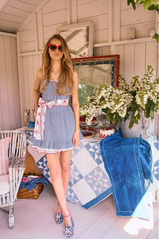 WomenKids Dresses LoveShackFancy Ceronne Gingham Cotton Mini Dress Nautical Twilight