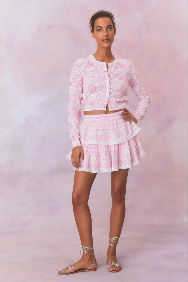 WomenKids Sweaters LoveShackFancy Pinky Bow Print Cardigan Bubblegum Blast