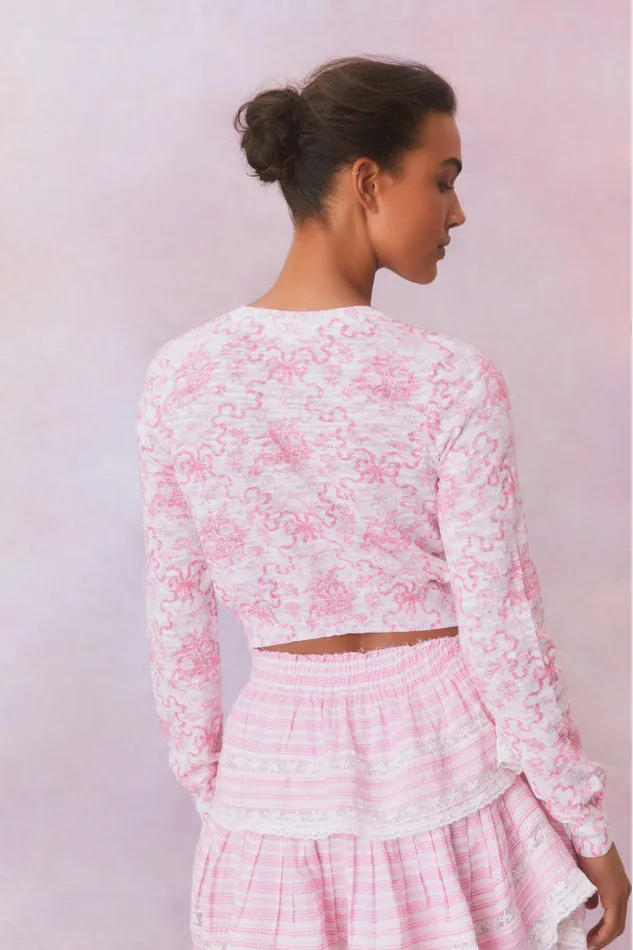 WomenKids Sweaters LoveShackFancy Pinky Bow Print Cardigan Bubblegum Blast