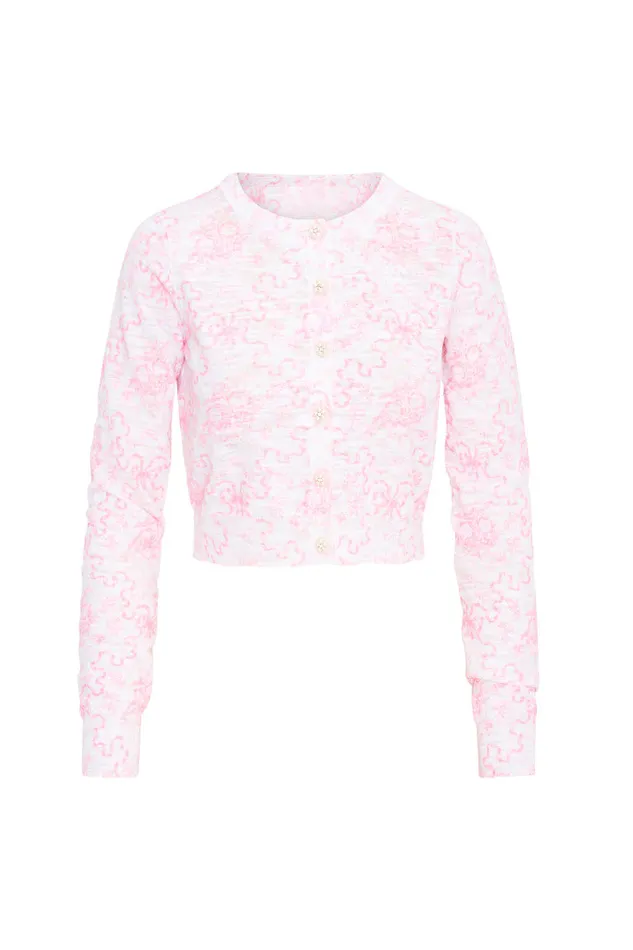 WomenKids Sweaters LoveShackFancy Pinky Bow Print Cardigan Bubblegum Blast