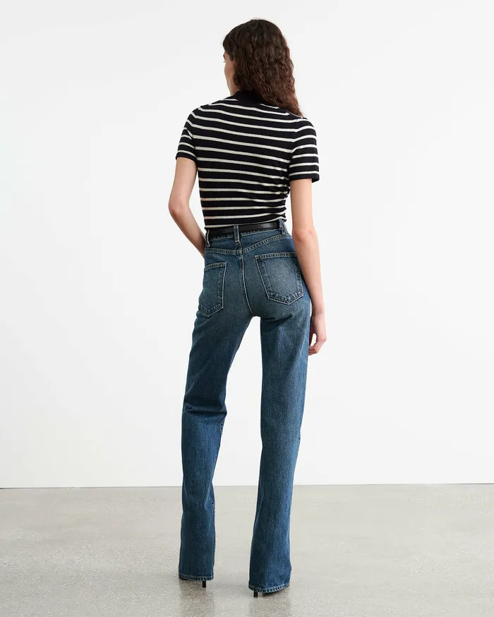 Women LEANNA CASHMERE POLO Dark NavyIvory Stripe Knits and Sweaters Nili Lotan