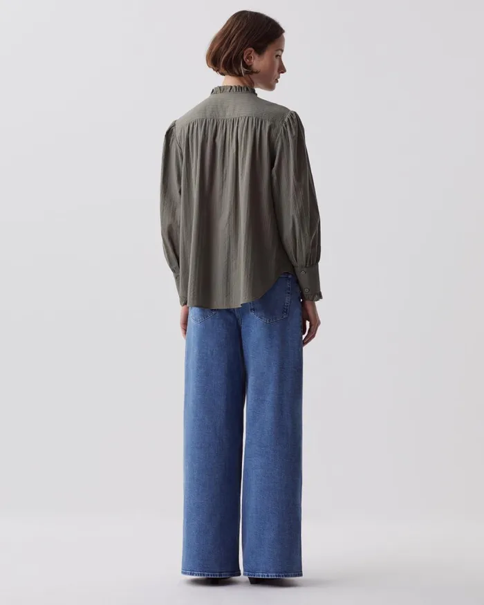 Women LongSleeve Cotton Shirt Basil Dark Green Comptoir Des Cotonniers Blouses and Shirts and Tops