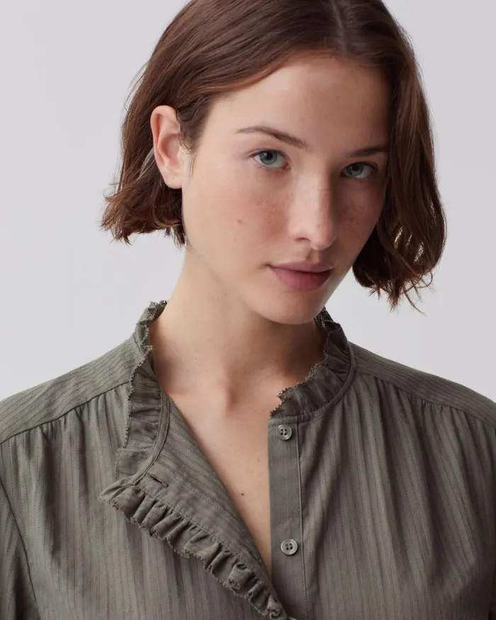 Women LongSleeve Cotton Shirt Basil Dark Green Comptoir Des Cotonniers Blouses and Shirts and Tops