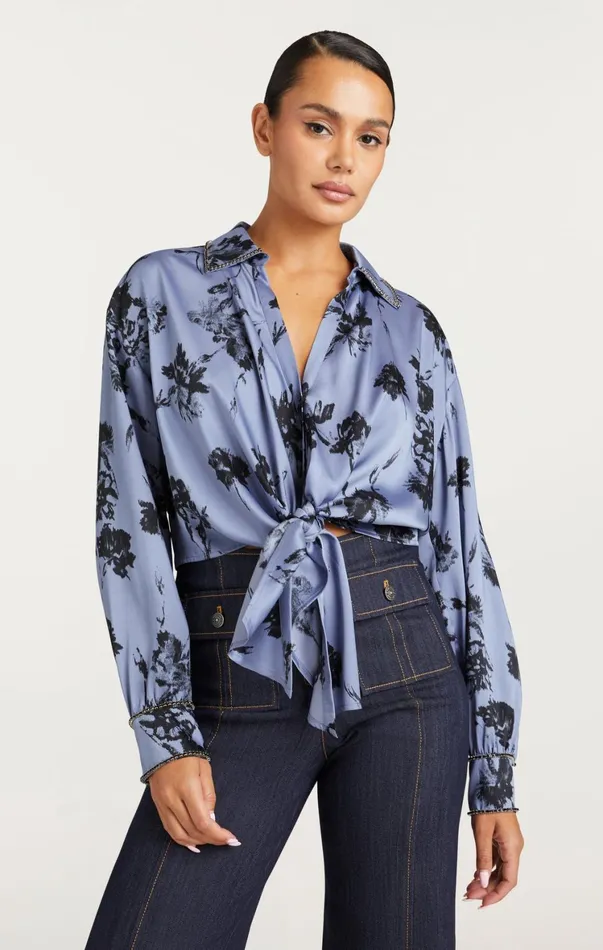 Women Long Sleeve Tops Cinq Sept Cool Carnation Embellished Marianna Top Rustic Blue Multi